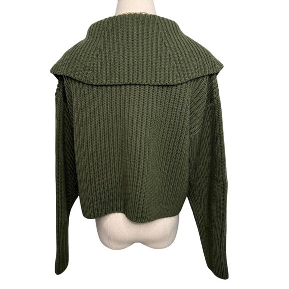 Patou 100% wool Sailor Collar Sweater 1/2 zip cropped army green size large L - Picture 9 of 14